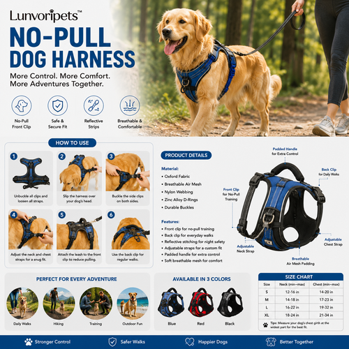 Lunvoripets™ Adjustable No-Pull Dog Harness with Reflective Strips