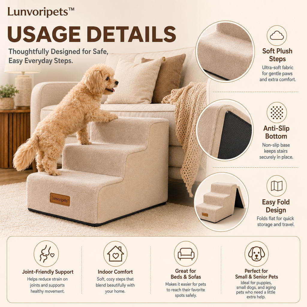 Lunvoripets™ Foldable Pet Stairs with Soft Plush Cover