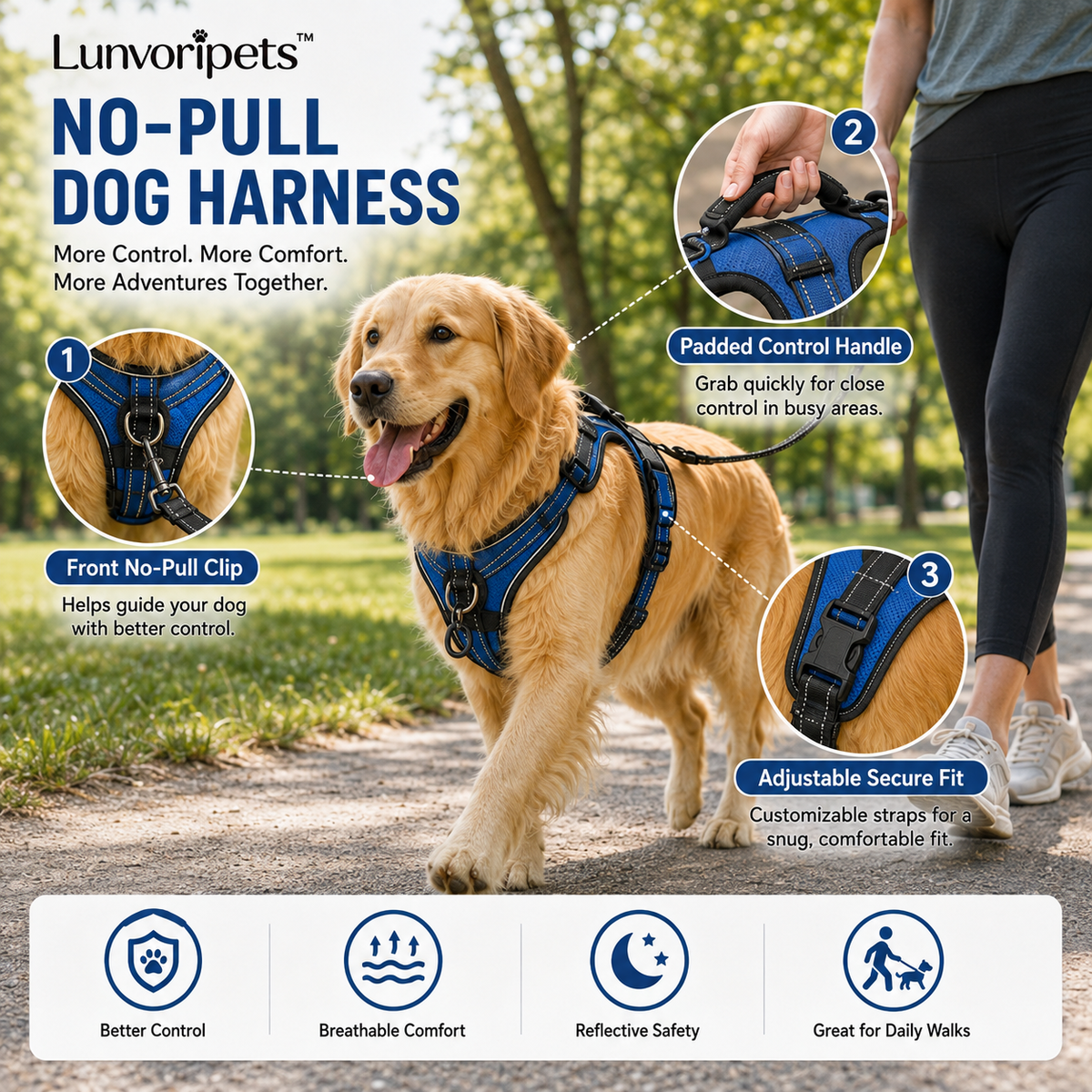 Lunvoripets™ Adjustable No-Pull Dog Harness with Reflective Strips