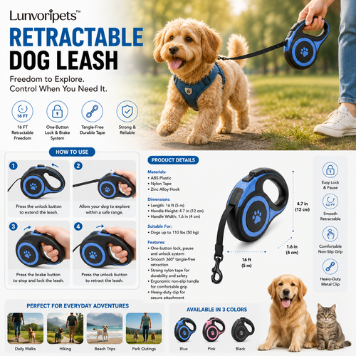 Lunvoripets™ 16FT Retractable Dog Leash with One-Button Lock