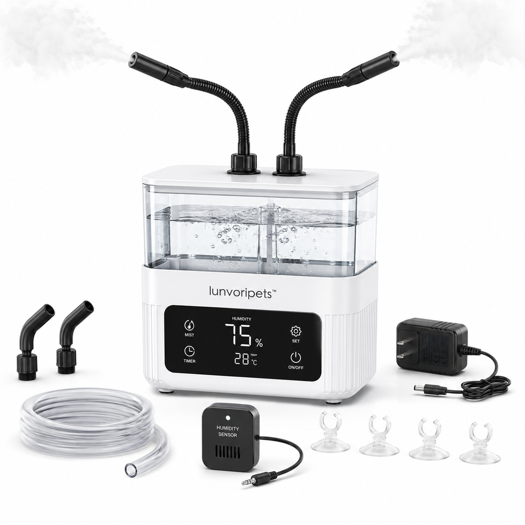 Lunvoripets™ TerraMist Smart Reptile Humidifier with Dual Mist Nozzles, Humidity Sensor & 4L Top-Fill Tank