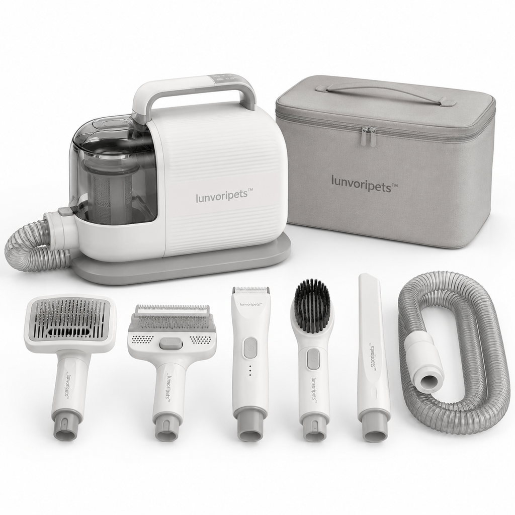 Lunvoripets™ AirGroom Pro 5-in-1 Low-Noise Pet Grooming Vacuum Kit with 3 Suction Levels & 1.5L Dust Cup