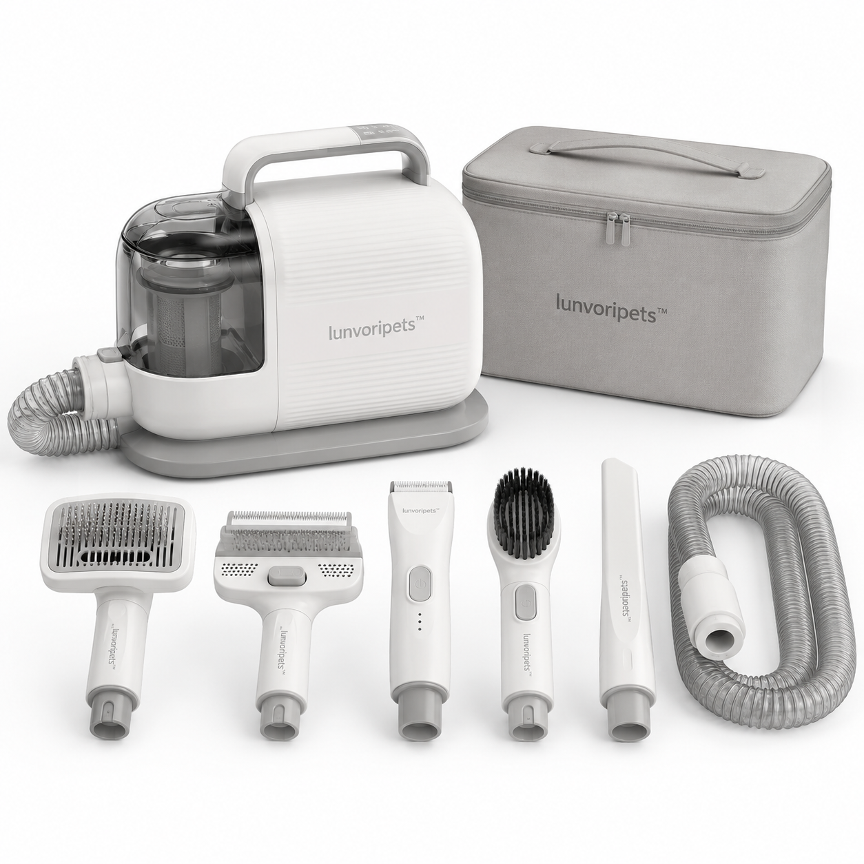 Lunvoripets™ AirGroom Pro 5-in-1 Low-Noise Pet Grooming Vacuum Kit with 3 Suction Levels & 1.5L Dust Cup