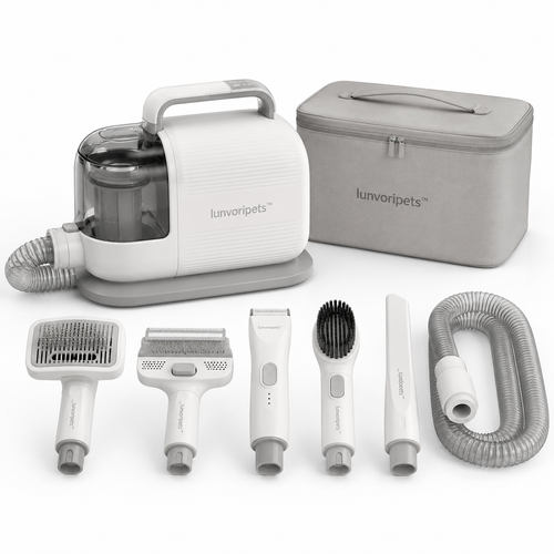 Lunvoripets™ AirGroom Pro 5-in-1 Low-Noise Pet Grooming Vacuum Kit with 3 Suction Levels & 1.5L Dust Cup