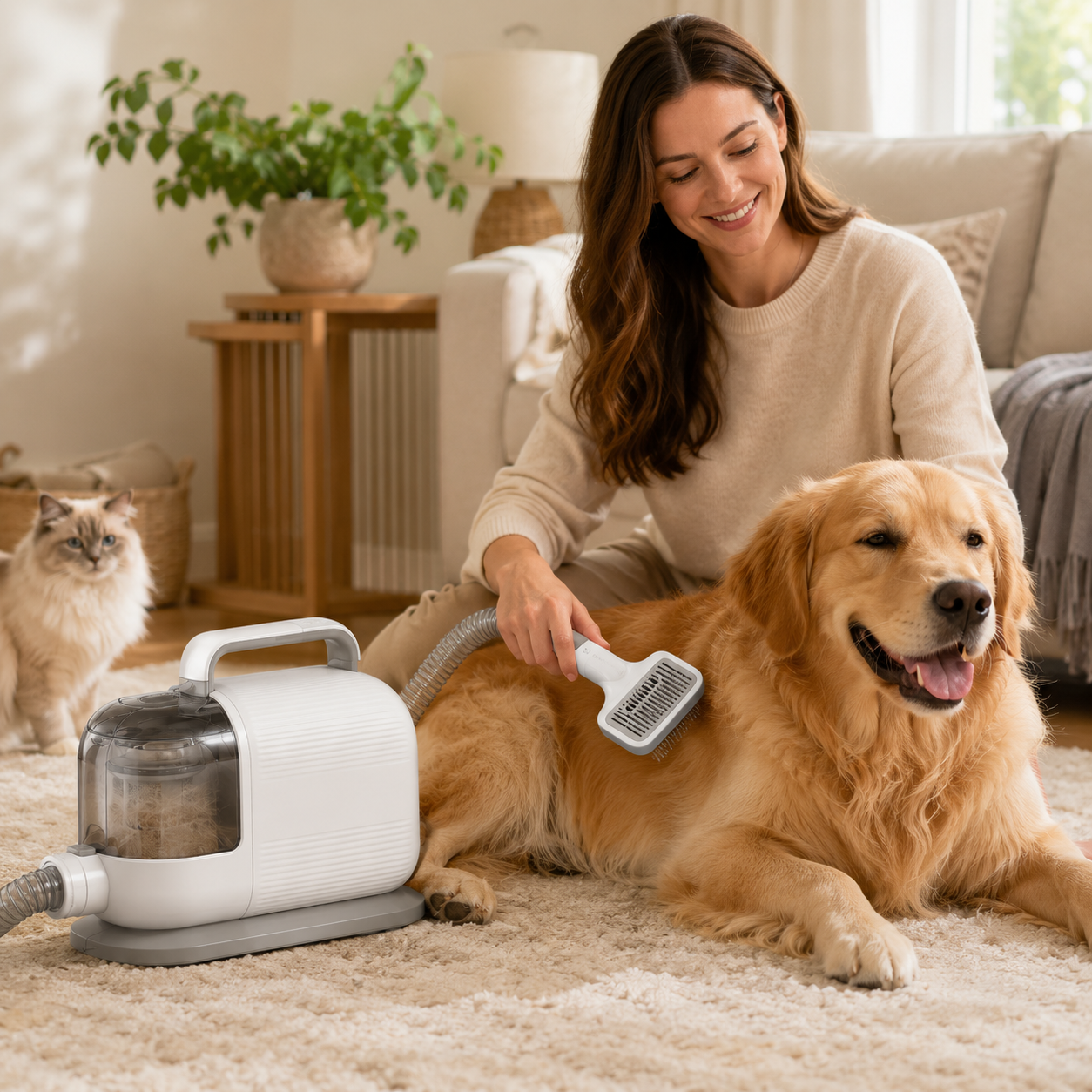 Lunvoripets™ AirGroom Pro 5-in-1 Low-Noise Pet Grooming Vacuum Kit with 3 Suction Levels & 1.5L Dust Cup