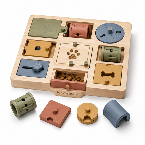 Lunvoripets™ ForageQuest Modular Pet Enrichment Board with Adjustable Puzzle Compartments for Birds & Small Animals
