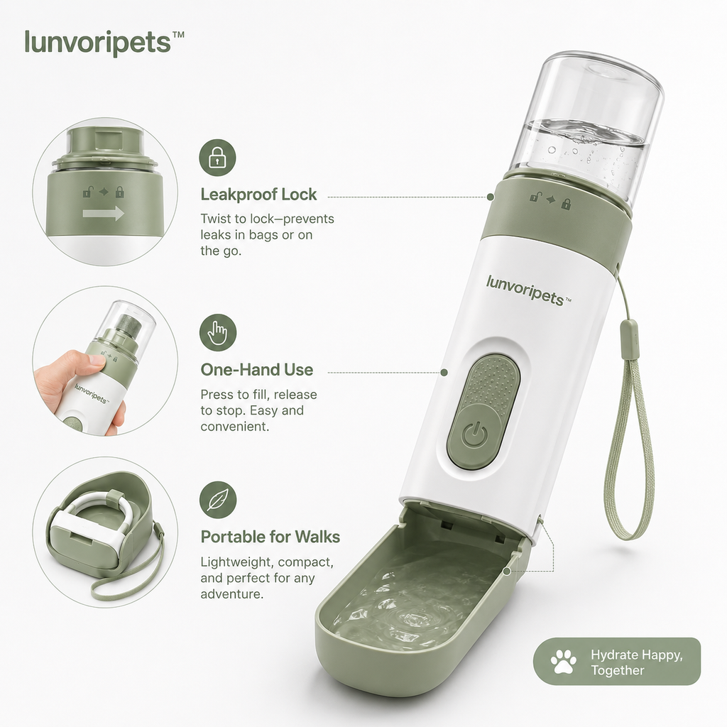 Lunvoripets™ Leakproof Portable Pet Water Bottle with Foldable Drinking Bowl