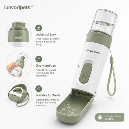 Lunvoripets™ Leakproof Portable Pet Water Bottle with Foldable Drinking Bowl