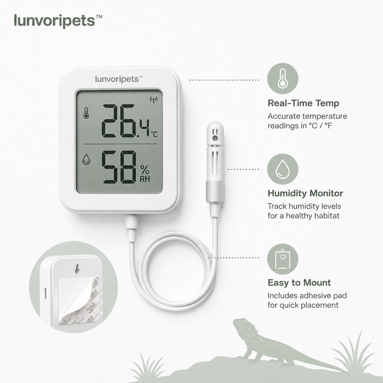 Lunvoripets™ Digital Reptile Terrarium Thermometer & Hygrometer with Probe Sensor