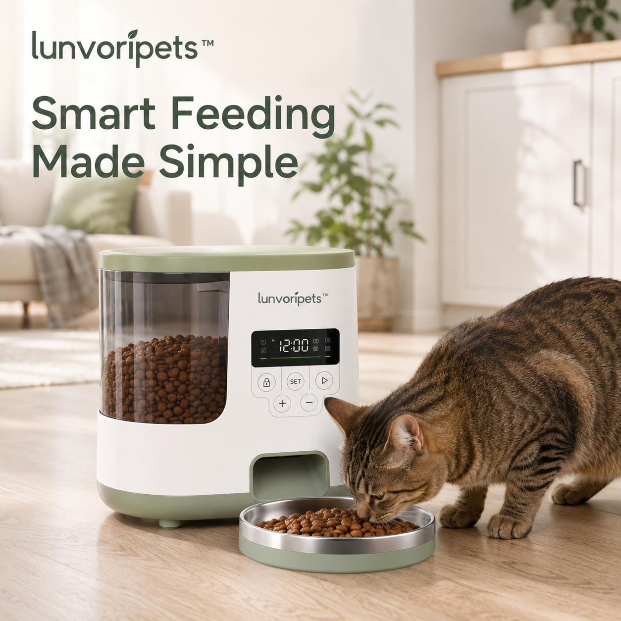Lunvoripets™ 4L Automatic Pet Feeder with Timed Meals, Digital Control Panel & Stainless Steel Bowl