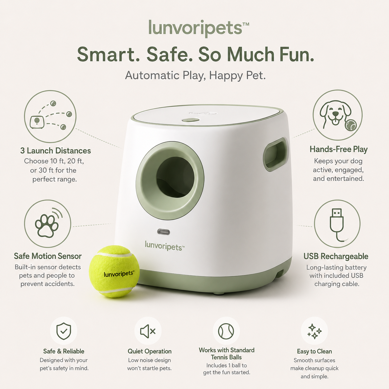 Lunvoripets™ Smart Automatic Dog Ball Launcher with 3 Distance Settings & Motion Sensor