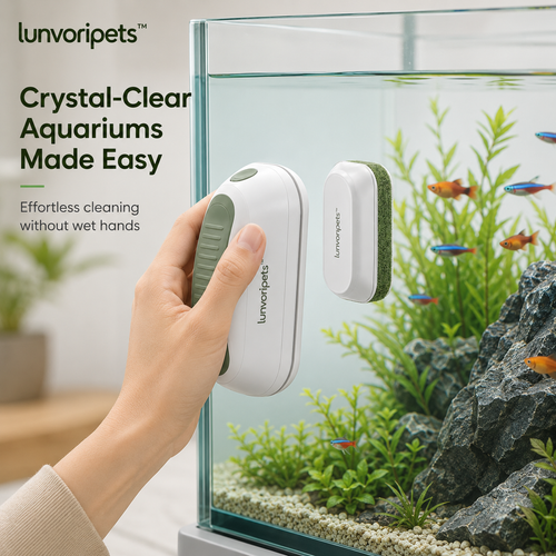 Lunvoripets™ Double-Sided Magnetic Aquarium Glass Cleaner with Interchangeable Cleaning Pads
