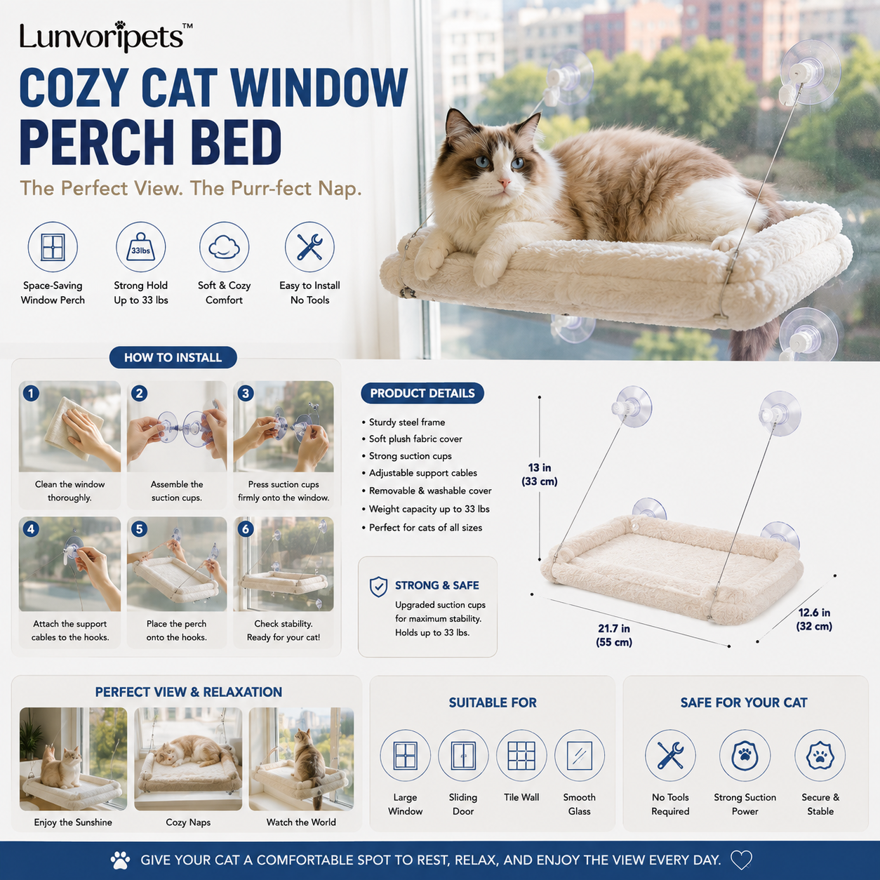 Lunvoripets™ Cozy Cat Window Perch Bed