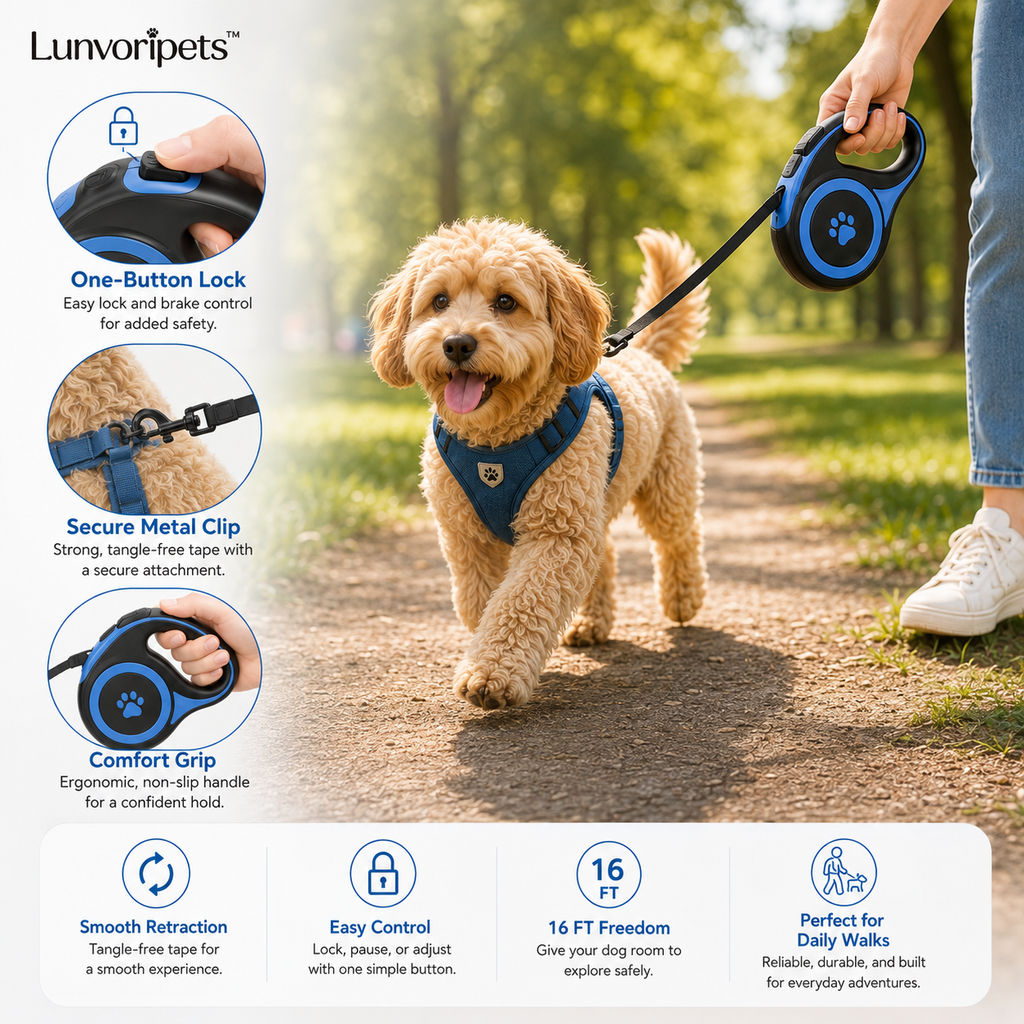 Lunvoripets™ 16FT Retractable Dog Leash with One-Button Lock